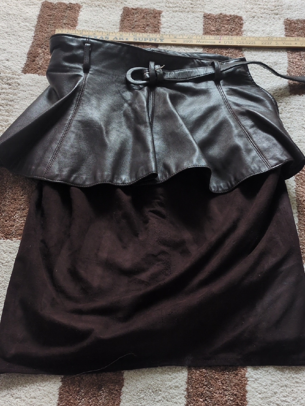 Vakko Brown Leather Peplum Skirt